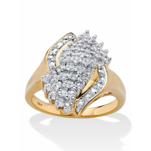 PalmBeach Jewelry Round Diamond Cluster Bypass Ring 1/10 TCW in Solid 10k Yellow Gold