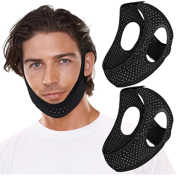 AoVoTo 2 Pack Anti Snore Chin Strap for Sleeping, Mouth Jaw Tape Snoring Stopper Sleep Devices CPAP Users Breathing Head Mouthpiece Solution Keep Closed Advancement Reducing Aids Women Men Machine