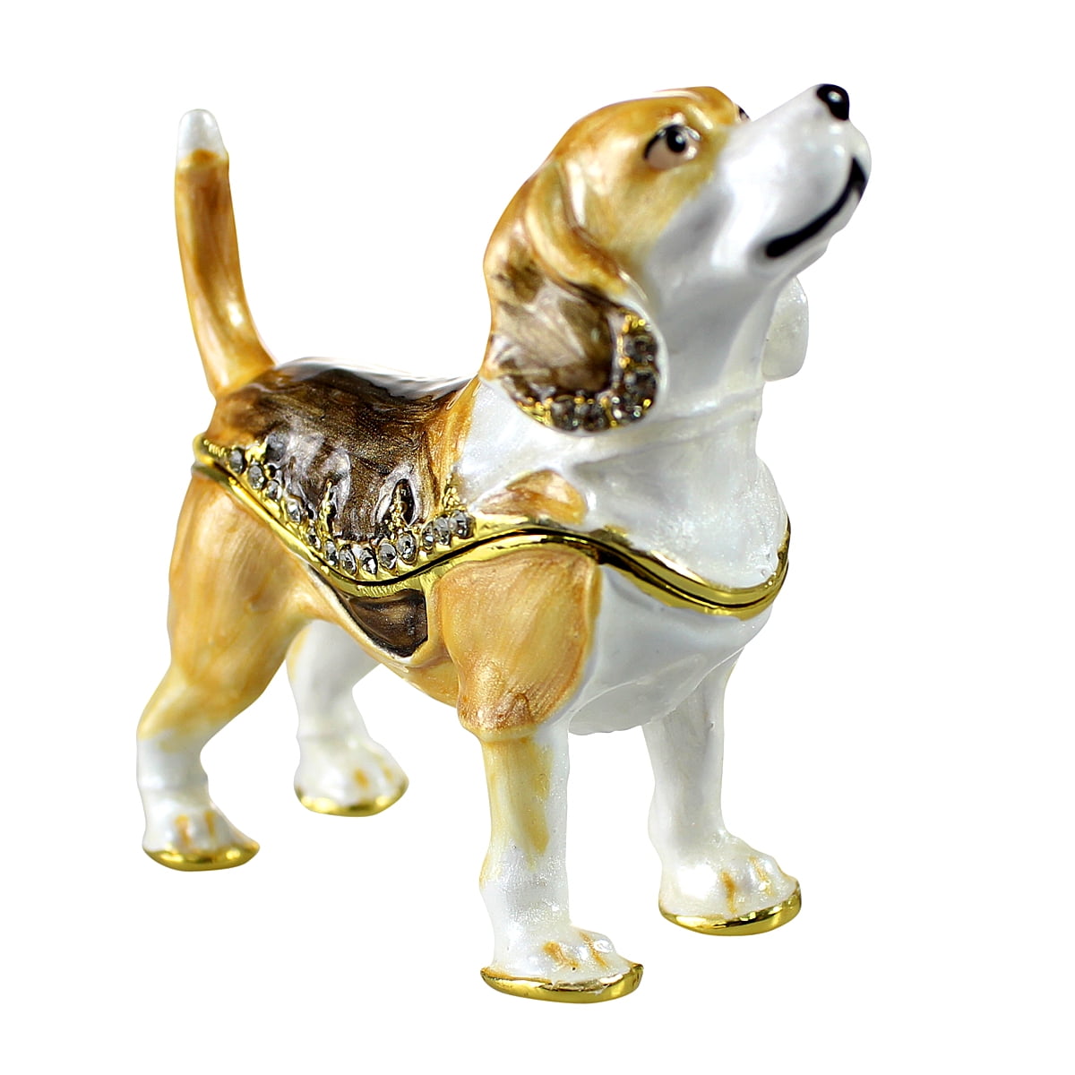 "Beagle" Tri Colour Jewelled & Enamlled Dog Trinket Box or Figurine Boxed 
