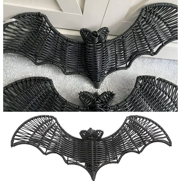 LAMIRO 1 Pack Halloween Rattan Bat Decorations Black Woven Bats for Hanging in The Tree,Porch,Yard,Lawn,Indoor,Outdoor,Rustic Modern Farmhouse Decor