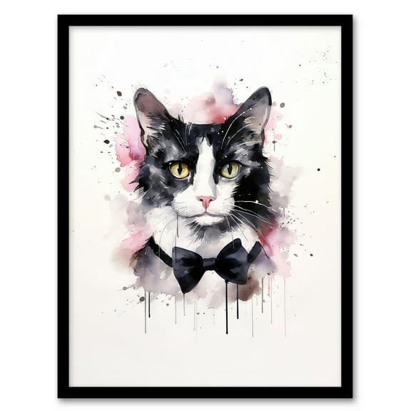 Tuxedo Cat Lovers Gift Watercolour Pet Portrait Painting Artwork Art Print Framed Poster Wall Decor 12x16 inch