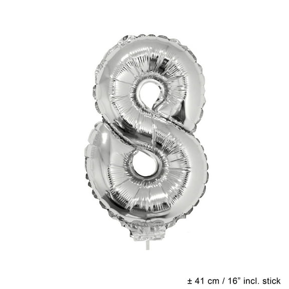 Balloon on Stick - 16 Silver Number 8