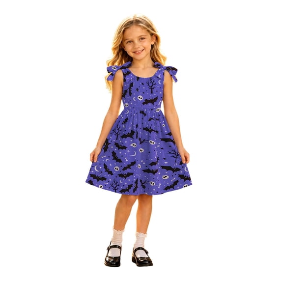 Likimi Children Girls Hallowmas Dress Crew Neck Sleeveless Halloween Graphic Print For Party Fashionable Dresses Size 3-4 Years