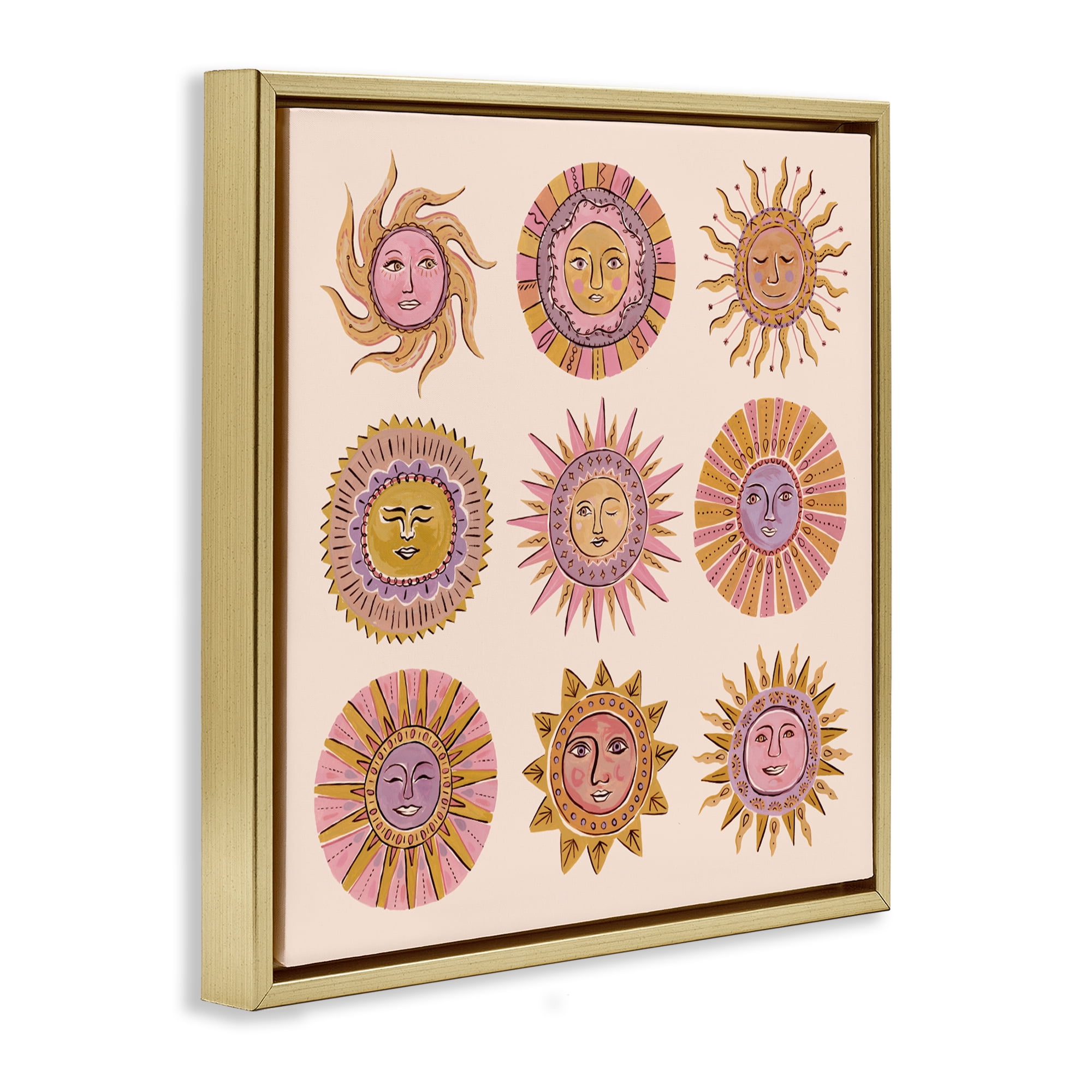 Stupell Industries Boho Solar Faces Gold Framed Floater Canvas Wall Art, design by Two If By Sea Studios