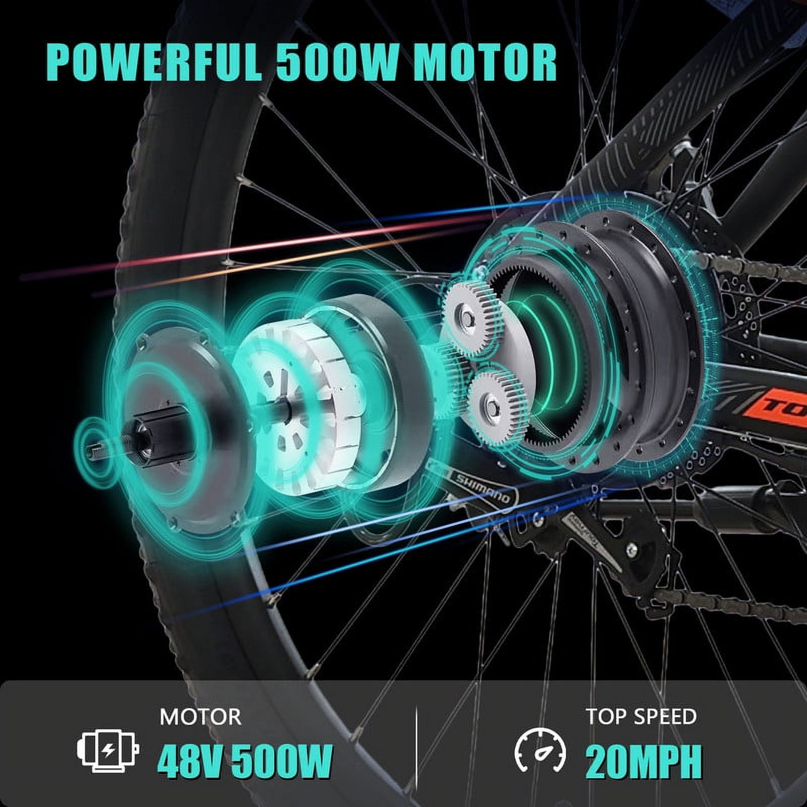 Totem Electric Mountain Bike for Adults-500W Geared Hub Motor(Peak 1000W)-E Bicycle for Teens-Lithium Battery 557WH-Max Range 40 Miles E MTB 21 Speed 27.5" Tires-Front Fork Suspension-Volcano 2.0
