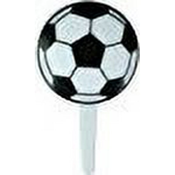A1BakerySupplies 24 Count Black and White Soccer Ball Picks Cup Cake Topper Cup Cake Picks