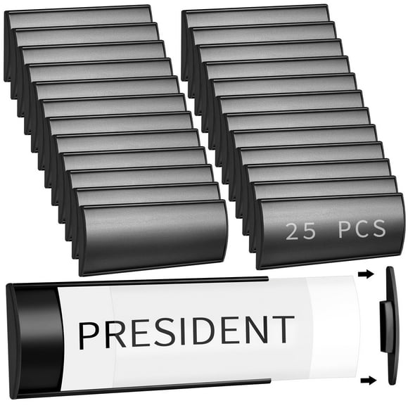 Therwen 25 Pcs Aluminum Office Name Plate Holder for Door Wall Mount 8'' x 3'' Business Sign Holder Office Door Sign Sturdy Curved with Plastic Film