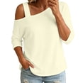 thumbnail image 2 of TGSLY Asymmetric One Shoulder Tops for Women Lightweight Thin V Neck Solid Color Blouses Relaxed Dressy Casual Half Sleeve T-Shirts L, 2 of 8