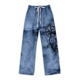 thumbnail image 4 of Mens Linen Pants Viking Print Straight Leg Casual Trousers Blue S, 4 of 4
