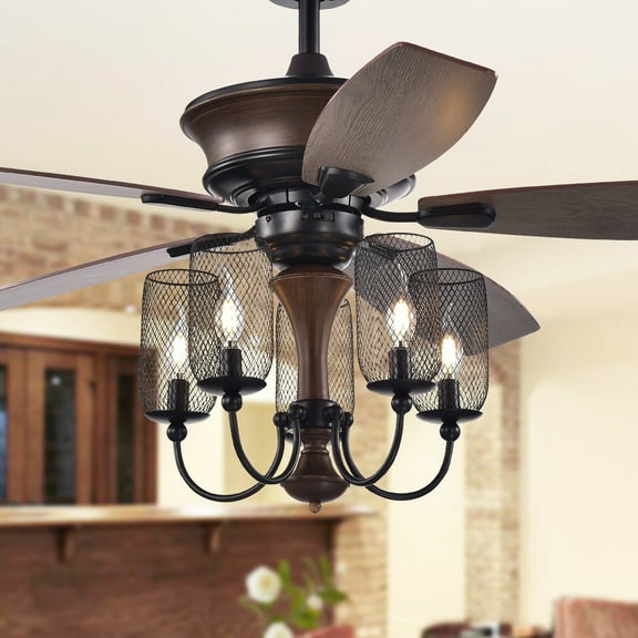 Warehoude of Tiffany Slatin 52'' Black Chandelier Reversible Ceiling Fan with Mesh Shade