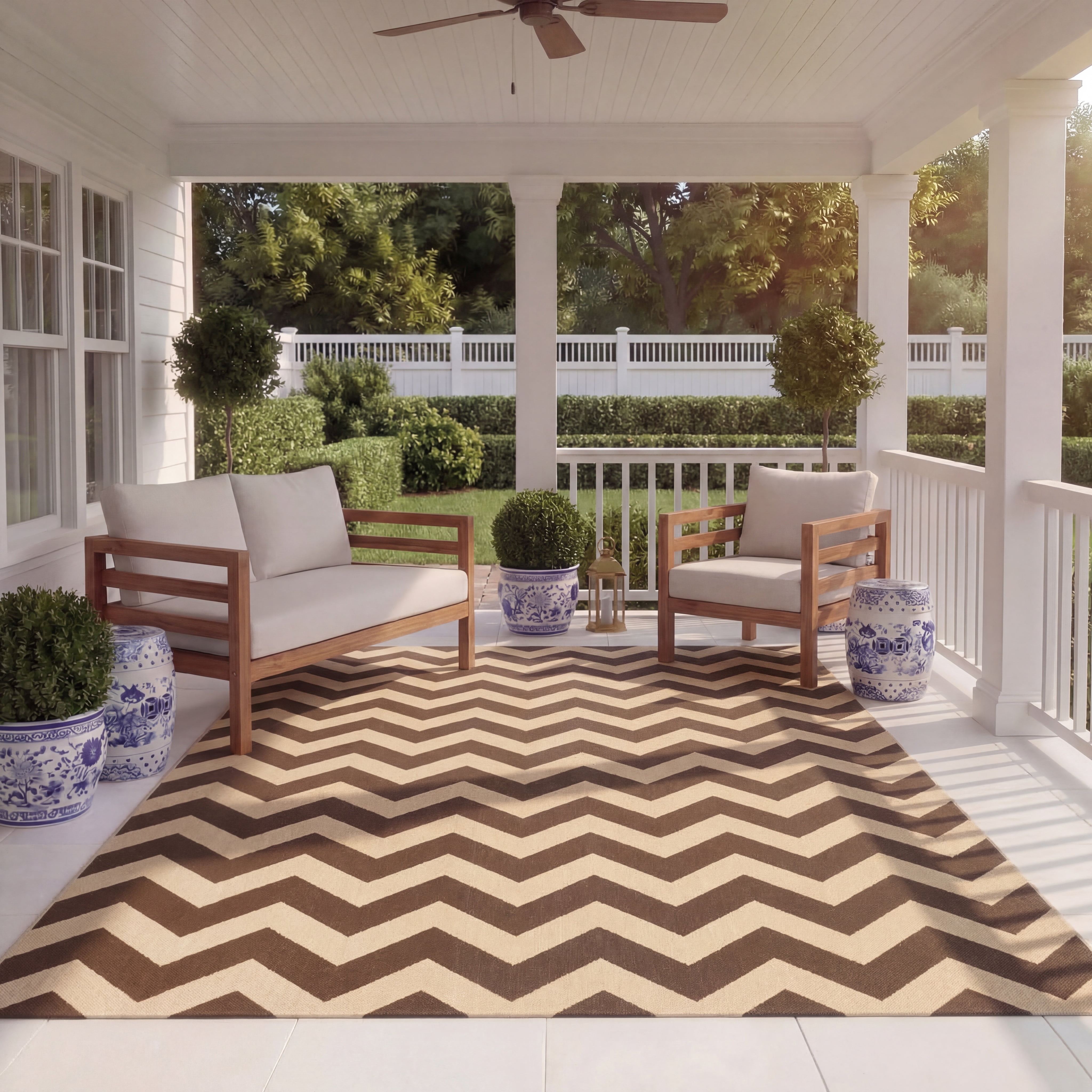 Safavieh Courtyard Bailey Chevron Indoor/Outdoor Area Rug, Dark Brown, 5'3" x 7'7"