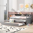 thumbnail image 4 of GZXS Twin XL Daybed, Wood Daybed Frame with 2 Trundles, 3 Storage Cubbies, 1 Light for Free and USB Charging Design, Gray, 4 of 10