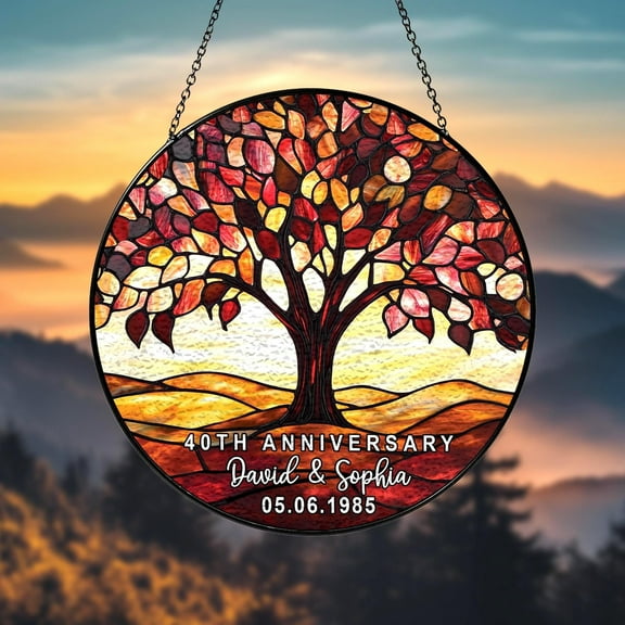 Personalized 40th Wedding Anniversary Stained Glass Suncatcher, Ruby 40th Wedding Anniversary Gift, 40th Wedding Anniversary Keepsake