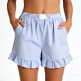 thumbnail image 4 of APEXFWDT Women's Summer Striped Shorts Cotton Linen Ruffle Hem Casual Home Shorts Comfy Loungewear Shorts with Pockets,S,Light Blue, 4 of 6