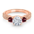 thumbnail image 2 of Gem Stone King 18K Rose Gold Plated Silver White Moissanite and Red Rhodolite Garnet Engagement Ring for Women (2.02 Cttw, Gemstone, Round 7MM and 4MM, Size 7), 2 of 3