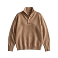 thumbnail image 5 of Women's Soft Mock Neck Button Up Sweater Solid Color Loose Fit Long Sleeve Knit Pullover Tops for Outdoor & Casual, 5 of 7