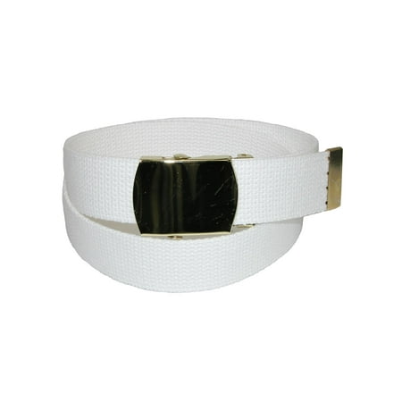 Embossed Brass Buckle - Size one size Kid's Cotton Adjustable Belt with Brass Military Buckle