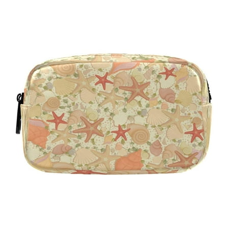 Sea Pattern with Shells and Starfish Cosmetic Bag Leather Pencil Case ...