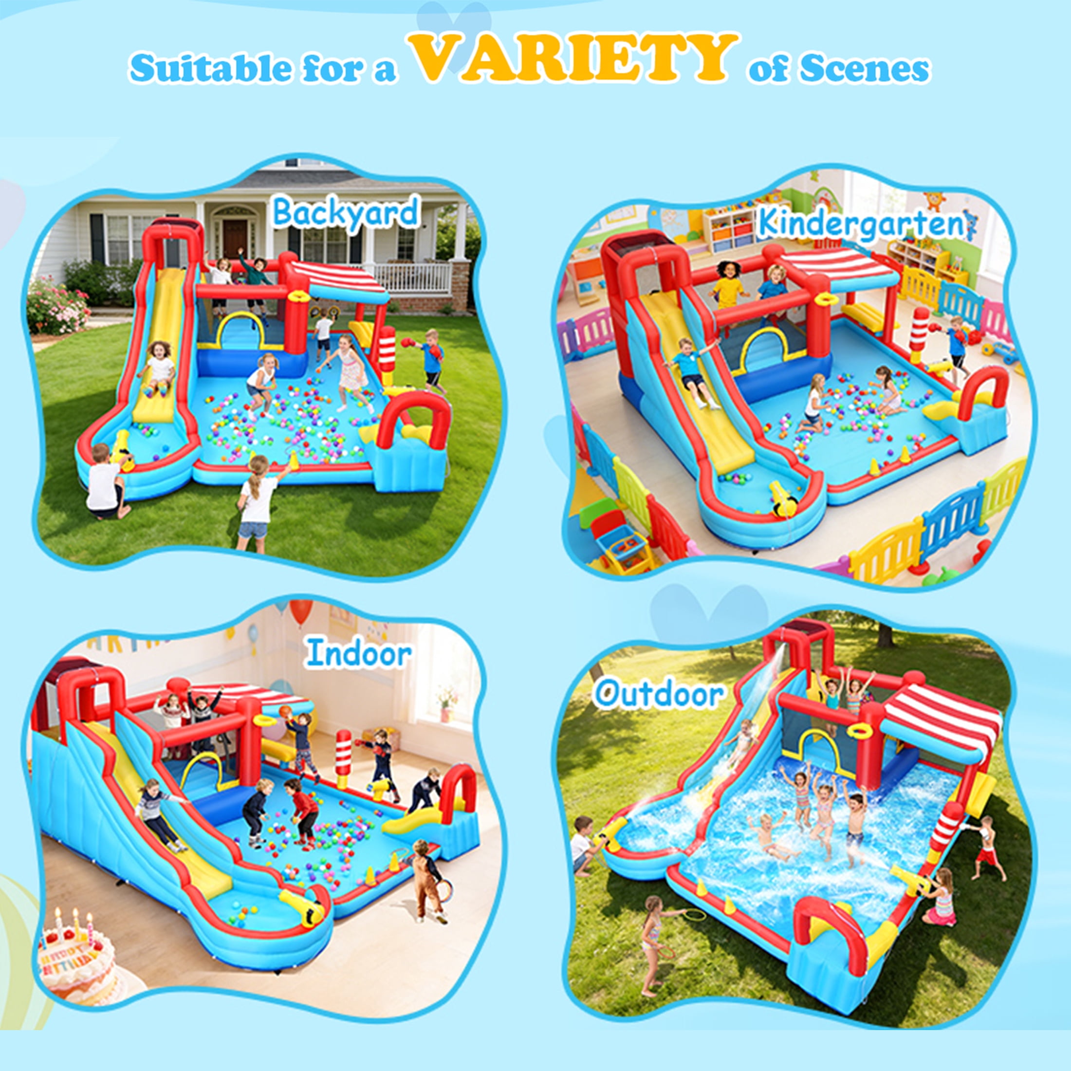 Veeboto Inflatable Water Slide with Dual Slides, Bounce House with Climbing Wall, Dual Ball Pools, Water Guns, Basketball Hoop and Punching Game, Indoor/Outdoor Kids Inflatable Castle with Blower