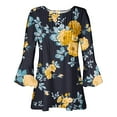 thumbnail image 4 of Pompotops Tunique Décontractée à Manches 3/4 Imprimée Florale Col en V pour Femmes Chemises Basiques d'Été Blouse Plissée Liquidation, 4 of 5