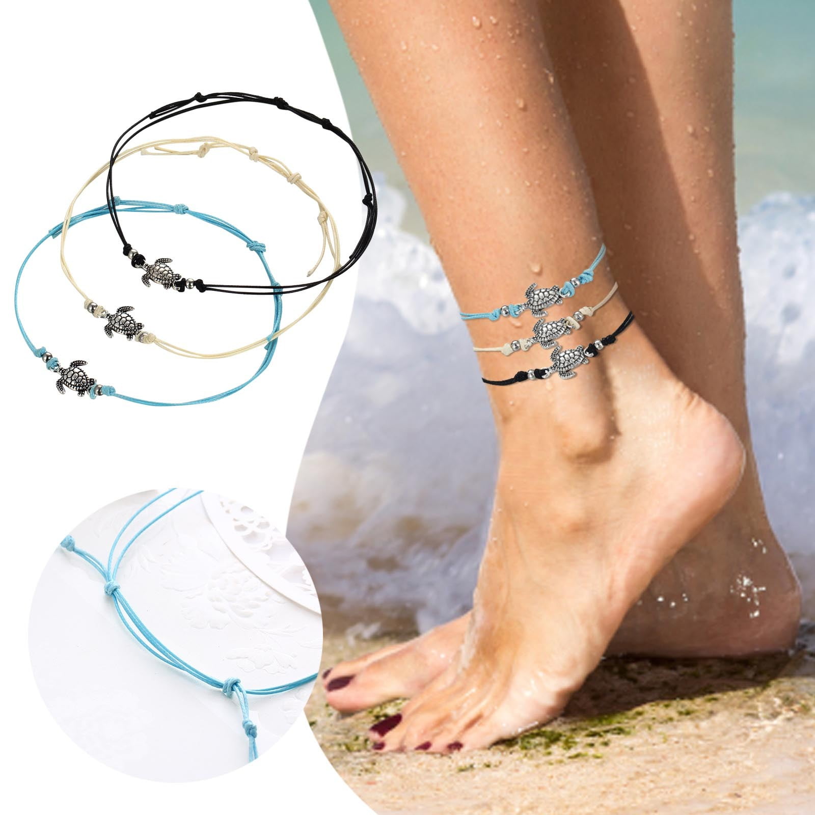 Boho Single Layer Anklets For Women Conch Sand Turtle Pendant Foot Chains  Turquoise Stone Beads Charm Beach Bracelet Anklets - Walmart.com