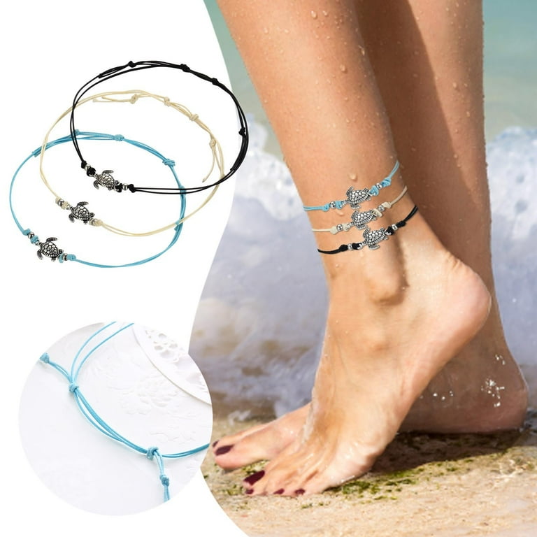 Boho Single Layer Anklets For Women Conch Sand Turtle Pendant Foot Chains Turquoise Stone Beads Charm Beach Bracelet Anklets