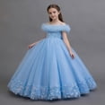 thumbnail image 5 of Makaor Flower Girl Dress for Weddings Ruched Bow Ball Gown Dress Mesh Off Shoulder Birthday Party Dresses Empire Waist Maxi Formal Dresses, 5 of 8