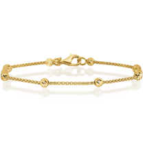 14K Solid Yellow Gold Beaded Ball Chain Bracelet