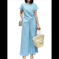 thumbnail image 3 of Conjunto de 2 Piezas para Mujer: Blusa de Media con Cuello y Pantalón con Bolsillos, Informal para el Trabajo y Viajes. Azul M, 3 of 6