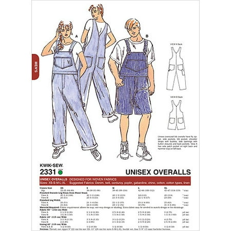 Kwik Sew Pattern Overalls, (XS, S, M, L, XL)