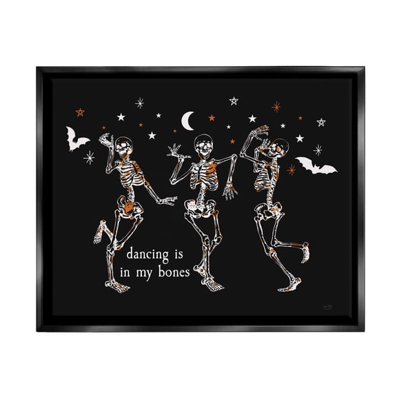 Stupell Industries Dancing In My Bones Skeletons Holiday Painting Black Floater Framed Art Print Wall Art, 21 x 17