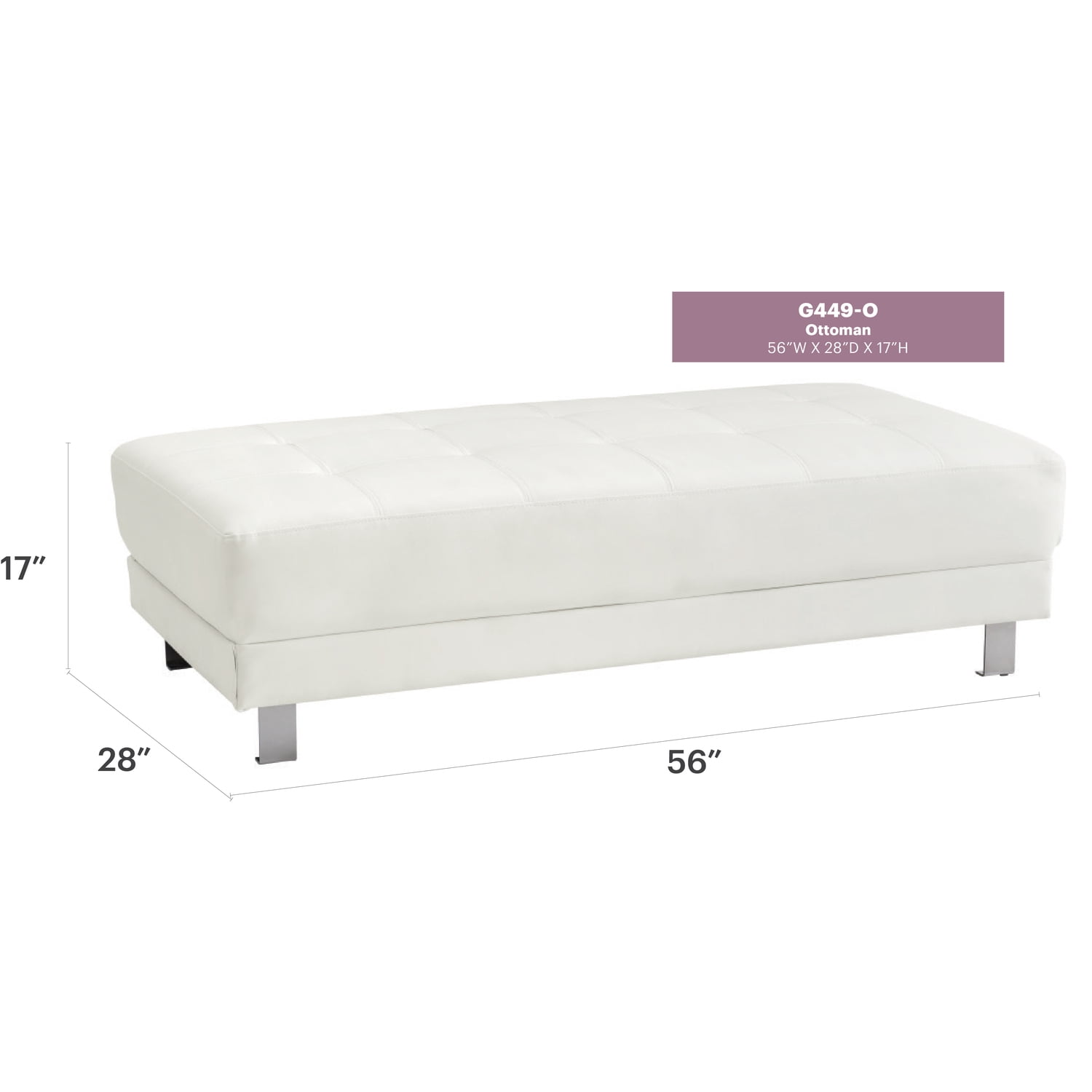 Glory Furniture Riveredge Faux Leather Milan Ottoman in White