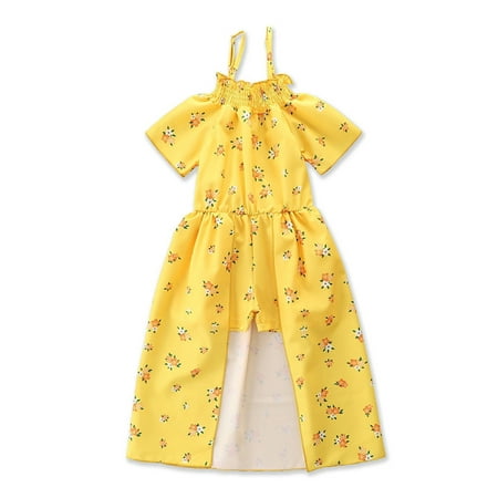 

Binpure Kids Jumpsuit Girls Floral Print Boat Neck Short Sleeve Playsuits