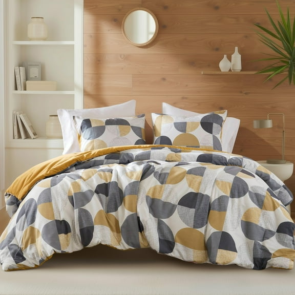 Regency Heights Full/Queen Size Comforter Set, Yellow Bedding Set for All Seasons, 3-Piece Round Geometric Print Bedding Comforter Set