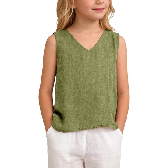Jamsmile Toddlers Girls T-Shirts Summer Sleeveless Tank Tops V-Neck Solid Color Casual Beach Basic Holiday Girls Tee Shirts
