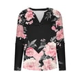 thumbnail image 7 of Womens Long Sleeve T-Shirts Long Sleeve Chest Pocket Button Henley Neck Striped Graphic Tunic Tops Loose Casual Tees (M, Black|Floral), 7 of 7