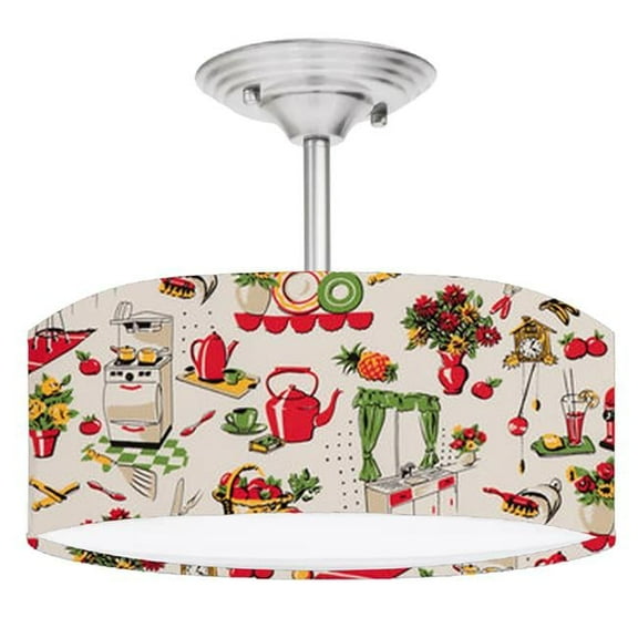 888 Cool Fans DR-0001025 50s Kitchen 2-Light Brushed Nickel Drum Style LED Lamp Fixture