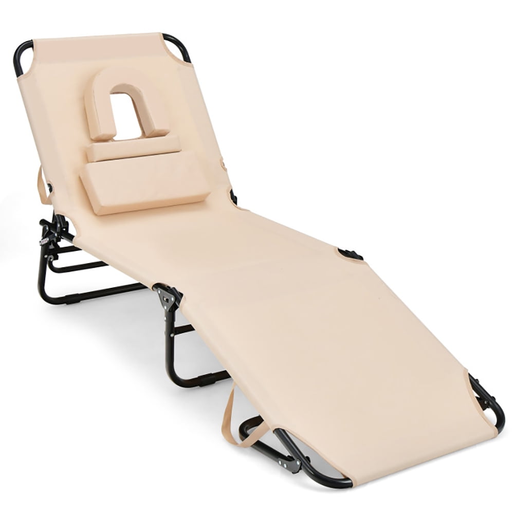 Aimee Lii Beach Chaise Lounge Chair with Face Hole and Removable Pillow, Patio Loungers, Beige Aimee Lii Beach Chaise Lounge Chair with Face Hole and Removable Pillow, Patio Loungers, Beige