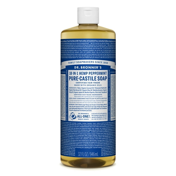 Dr Bronner S Peppermint Pure Castile Liquid Soap 32 Oz Walmart Com