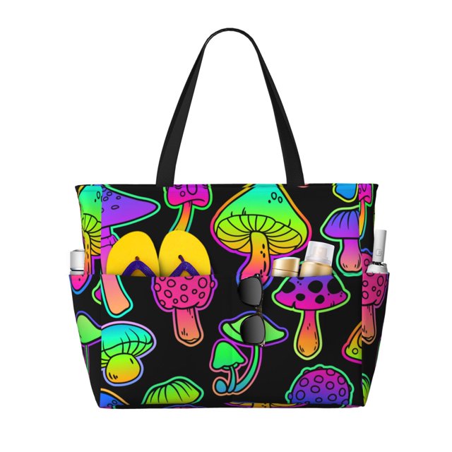 Easygdp Bright Mushrooms Bolsa de Viaje de Playa de Gran Capacidad, Bolsa Tote Perfecta para la Playa, Escapadas de Fin de Semana y Viajes