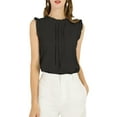 thumbnail image 5 of DARING DIVA Women's Ruffled Trim Pleated Plain Blouse Top M Black, 5 of 7