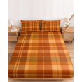 thumbnail image 2 of Full Size Fitted Sheet Set - Orange Plaid 3 Piece Bedding Sets 16" Deep Pocket Fitted Sheet with 2 Pillowcases, Modern Thanksgiving Grids Striped Brushed Microfiber Hotel Luxury Bed Sheets, 2 of 9