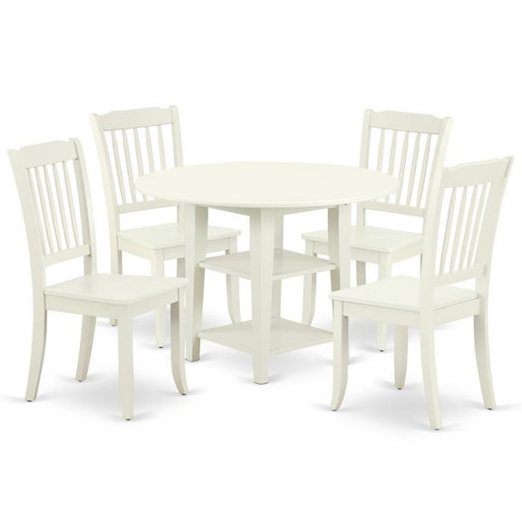 East West Furniture Sudbury 5-piece Wood Dining Table and Chair Set in White