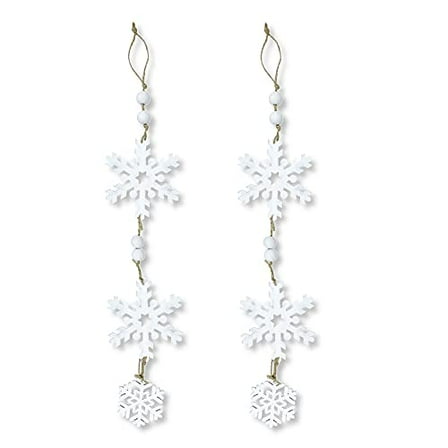 Snowflake Dangle Wood Bead Ornaments Christmas Decoration 20" Long, Set of 2