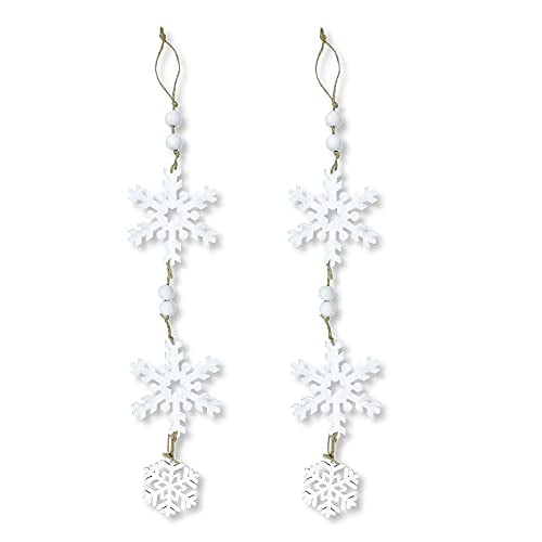 Snowflake Dangle Wood Bead Ornaments Christmas Decoration 20" Long, Set of 2