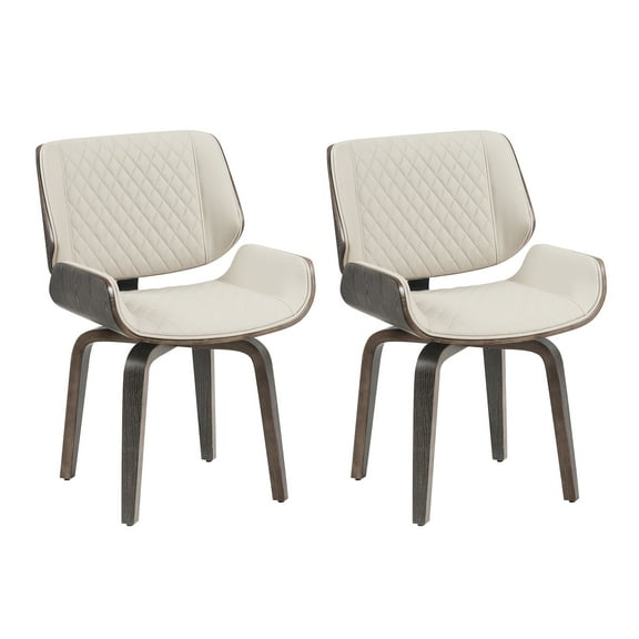 Mid-Century Modern Swivel Dining Chairs (Set of 2) - Beige PU Leather, Ergonomic Bentwood, 360° Rotation for Kitchen, Office, Dining Room