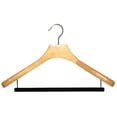 thumbnail image 2 of Deluxe Wooden Coat Hanger w/ Velvet Bar, Natural Finish w/ Chrome Swivel Hook, Box of 12 Large Wood Jacket & Suit Top Hangers 18 inches long by 2 inches wide by International Hanger, 2 of 3