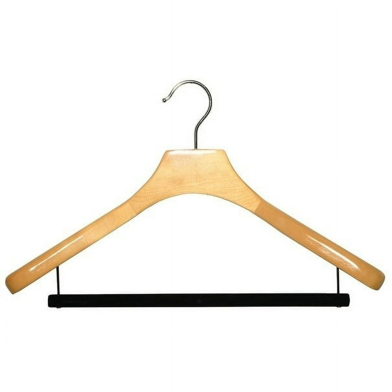 International Hanger Wooden Junior Combo Hanger Natural Finish with Chrome Hardware Box of 50