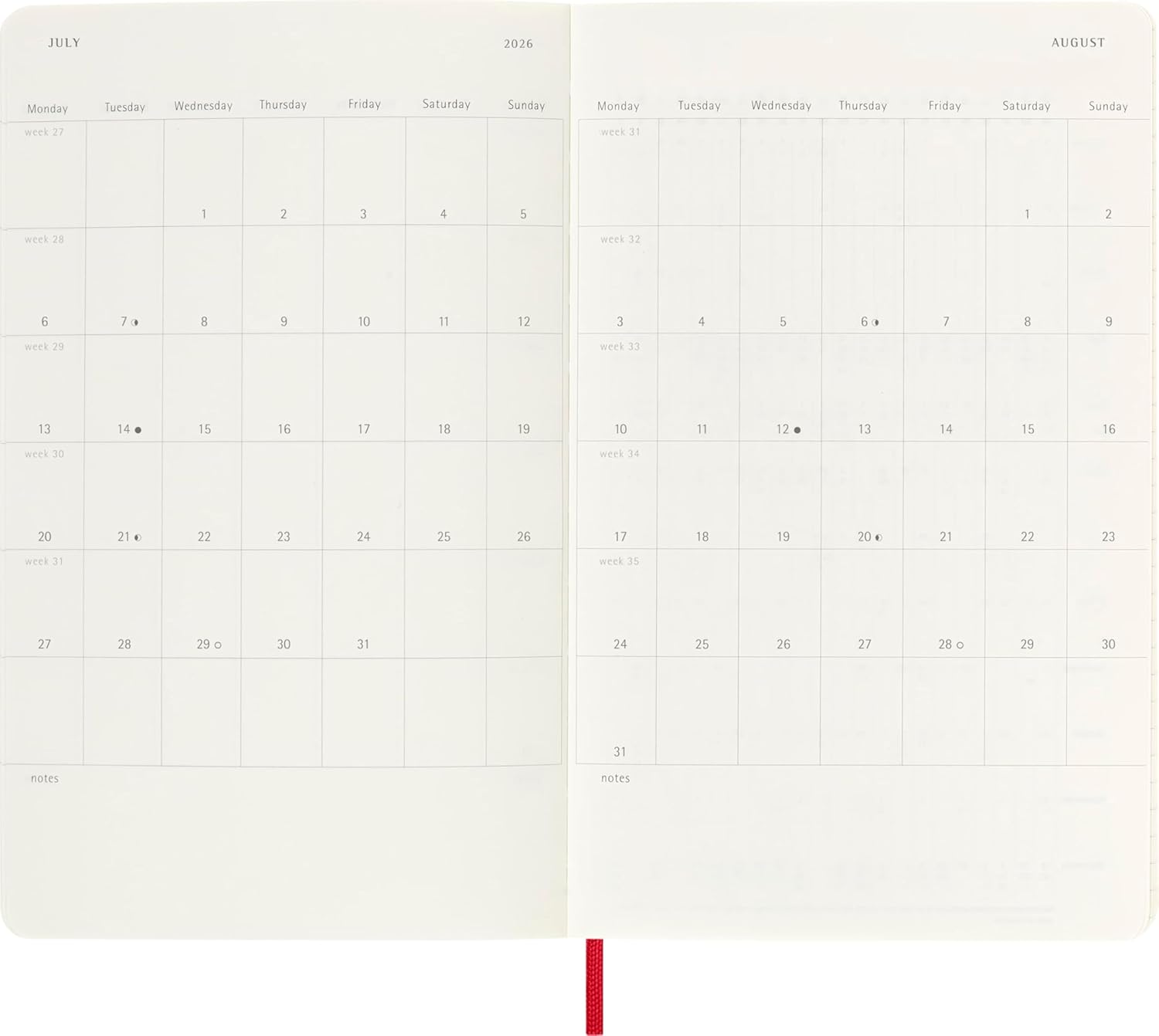 Moleskine Classic 18 Month 2025-2026 Weekly Planner, Soft Cover, Large (5" x 8.25"), Scarlet Red, 208 pages