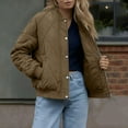 thumbnail image 3 of Women's Quilted Jacket Casual Fashion Lightweight Cropped Zip up Outerwear Winter Puffer Coats with Pockets New Oversized Outerwear Jackets Khaki XL, 3 of 9